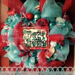 Red & Turquoise Christmas Deco Mesh Wreath