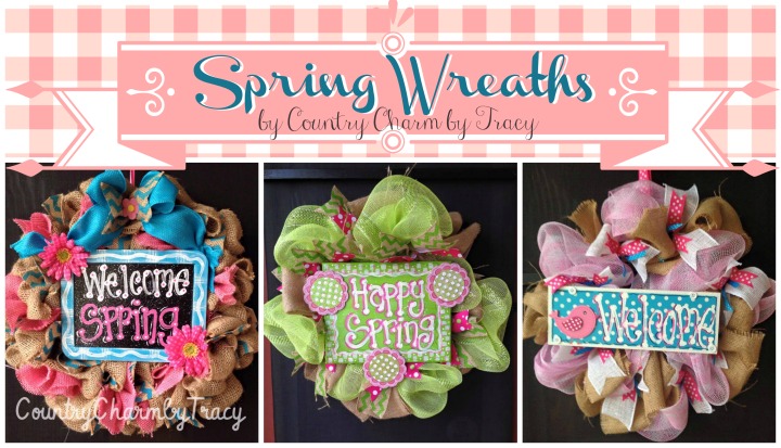 3 Burlap & Mesh Spring Wreaths ~ Handpainted and Cute!