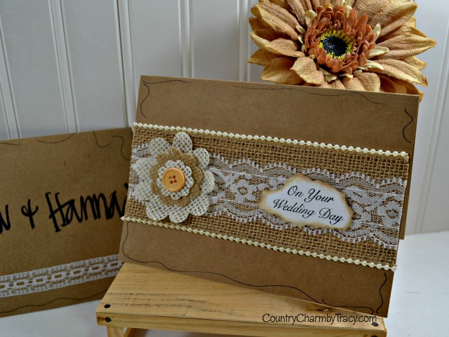 ♥ Burlap and Lace Wedding Card