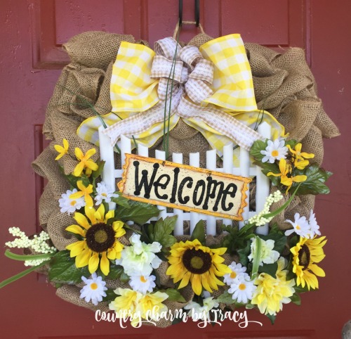 Welcome Sunflower Burlap Wreath | Great Summertime Wreath