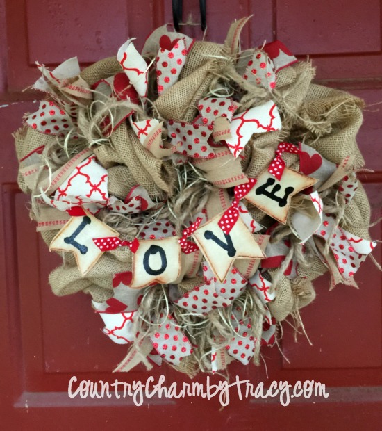 Rustic Burlap Heart Valentine Wreath using Dollar Tree Heart Frame