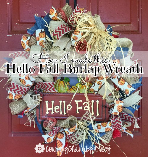 {Hello Fall} Burlap Wreath featuring Red Pickup from Dollar General